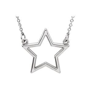 Polished 16mm Star Necklace in 14k White Gold, 16 Inch